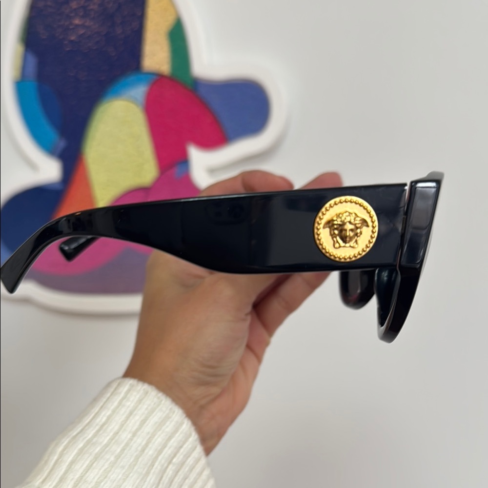Versace Black Sunglasses with Gold Medusa Detail - Picture 3 of 5